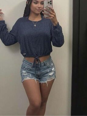 Hollister Navy Ribbed Crewneck Crop Top